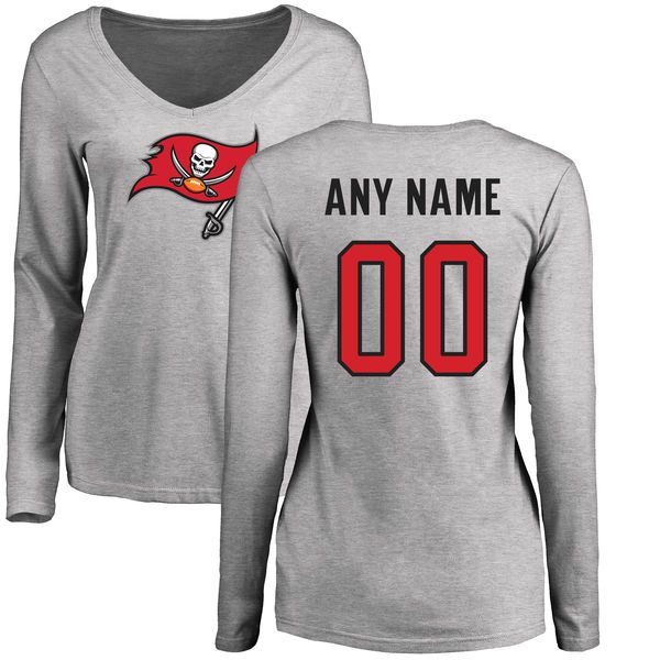 Women Tampa Bay Buccaneers NFL Pro Line Ash Custom Name and Number Logo Slim Fit Long Sleeve T-Shirt
